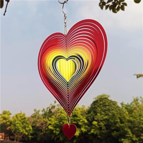 Spinner Red-Yellow Gradient Love Heart | 3D Metal Hanging Wind 8"W x 8"H - Picture 4 of 8